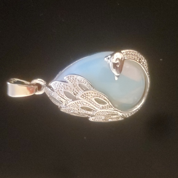 New Silver Wrapped Opalite Peacock Pendant. - Picture 6 of 11